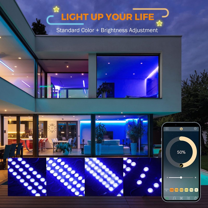 BEAMNOVA 100Ft Blue Commercial Storefront Lights Kit, Remote or Bluetooth