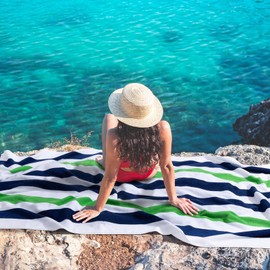 Bornbay Large Beach Towel Oversized - 40"X70" Big Cute Beach Towel, Extra Large Thick Grassgreen Beach Towels, XL Wide Fluffy Beach Towel Oversize, Giant Stripe Cotton Pool Towel for Adults