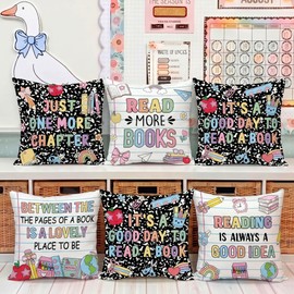 Tranqun 6 Pcs Composition Notebook Classroom Pillow Covers 18 x 18 Inch Back to School Reading Classroom Decor Black and White Throw Pillow Covers for School Library