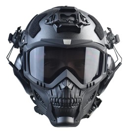 Airsoft Mask Full Face and Paintball Mask with Detachable Anti Fog Goggles & Airsoft Helmet with Tactical Headset,Ear Hearing Protection Noise Cancelling (Grey Lens Mask & Helmet)