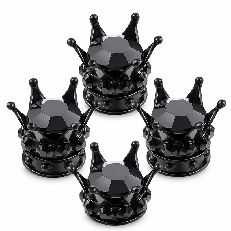 4-Piece Crown Rhinestone Tire Valve Stem Caps