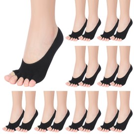 Skicuff 8 Pairs Toe Liner Socks Women Five Toeless Open Toe Sock for Summer Sandal with Nonslip Heel Gripper(Black,5-9)