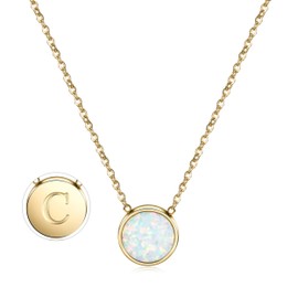 CIUNOFOR Necklace Gold Plated Round Disc Initial Necklace Engraved Letter Necklace with Adjustable Chain Pendant Enhancers for Women (C)