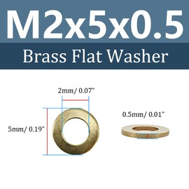 Brass Flat Washer, M2 Metric Bronze Washer for Screws Bolts, DIN 934, 2mm ID, 5mm OD, 0.5mm Thick (Pack of 300)