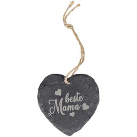 Spruchreif Slate Heart Mini with Engraving | Mini Slate Heart with Saying Mama | Slate Board in Heart Shape | Slate Sign Mum | Mini Decorative Heart Slate for Hanging | Beste Mama | Mother's Day