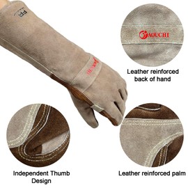 AOUCHI Cowhide BBQ Welding Gloves for Women and Men, Long Sleeve Fireproof and Heat Resistant Mitts for Barbecue, TIG MIG, Firefighting, Fireplace, Oven, Baking, Stove, Pot Holder (X-Large)