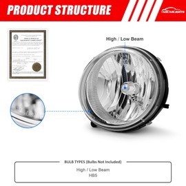 ADCARLIGHTS Suitable for 2005 2006 2007Jeep Liberty Replacement Headlight Compatible with 05 06 07 Halogen Headlight Passenger and Driver Side
