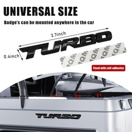 Dickno 2PCS Turbo Car Emblem Decal, 3D Metal Fender Logo Badge Sticker, Zinc Alloy Auto Front Hood Side Body Emblem Sticker, Universal Exterior Decor Car Accessories for SUV Truck (Black)