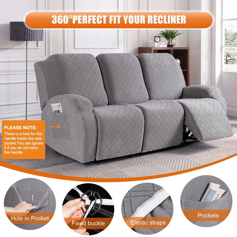 VANSOFY Recliner Cover, 3-Pieces Stretch Reclining Couch Covers with Pockets