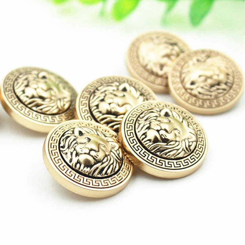 Pack of 10 Metal Button Set Lion Head Embossed Sewing