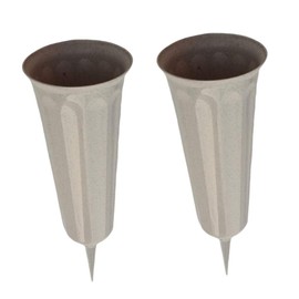 2 Pieces Grave Vase with Ground Spike and Base, Plastic Cemetery Vase with Base, Grave Decoration, Grave Vases, Cemetery Frost-Proof Flower Vase for Gravestones Flower Arrangements, Grey