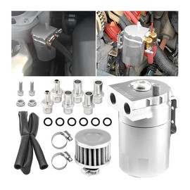 AICEL Baffled Oil Catch Can Kit, Aluminum Polish Baffled Car Oil Separator Catch Can with Fuel Line Hose Kit, Car Accessories 300ml Universal Oil Reservoir Tank with Breather Filter