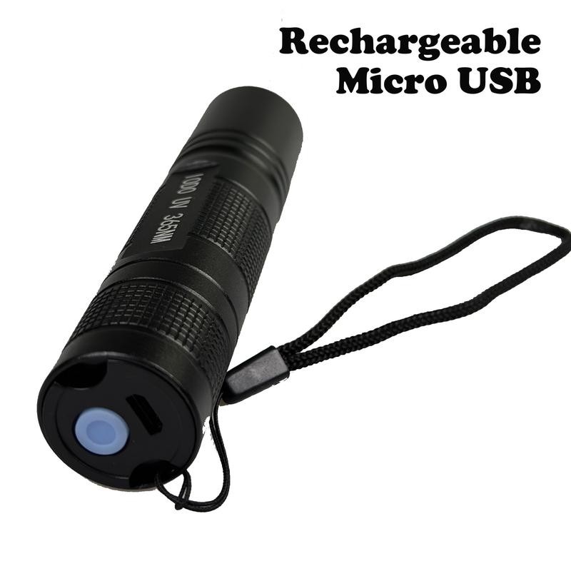 Rechargeable UV Flashlight 365nm Black Light for Rocks, Crystals, Agates,