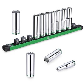SK 1/2" Drive Socket Set, Deep Metric Sockets, 11-Piece 10-20mm, SuperKrome Finish, Premium CR-V Construction, with Aluminum Socket Organizer