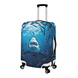 Dremagia Seadworld Shark Luggage Cover 22-25 Inch High Elastic Thickened Travel Suitcase Covers Blue