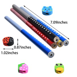 Jsehchya 16PCS Pencils with Fruit Animal Top Eraser for Kids,Pencils with Assorted Cartoon Color Stripe Erasers Topper for Kids School Supplies and Children Prize Gifts (16)