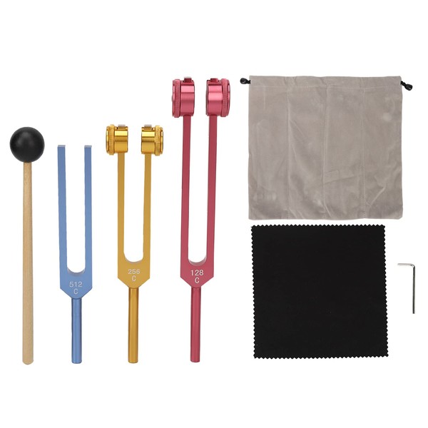 NSXAYIWE Tuning Fork Set, 3 Coloured Tuning Forks with Beater,