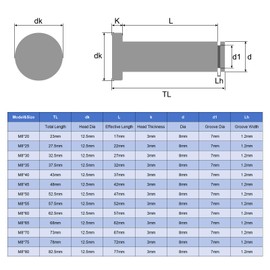 sourcing map 5Set M8x25mm 304 Stainless Steel Cylindrical Shaft Snap Ring Locating Pin, Flat Head Grooved Hinge Cylinder Position Pin with E Clip Retaining Ring, Silver