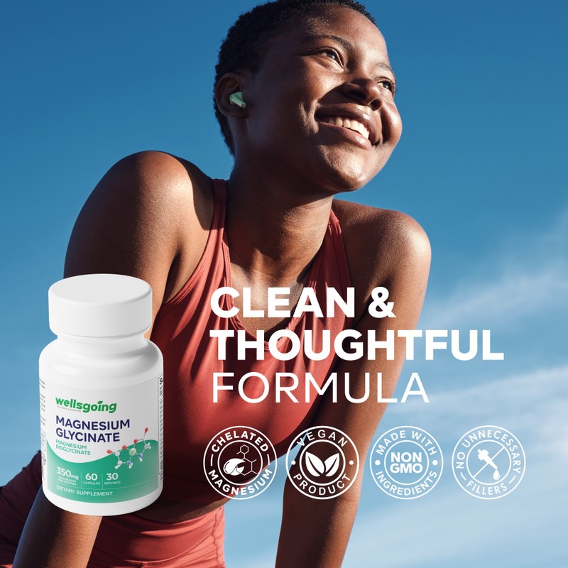 Wellsgoing Magnesium Glycinate Supplement, Chelated Magnesium for Muscle, Nerve &