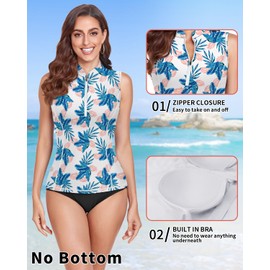 WOWENY Women's Swimming Shirt Sleeveless Tankini Women's Swimming Shirt Rash Guard Sun Protection Swimsuits Swimwear Surf Shirt Beach Swimming Vest, Pj
