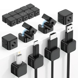 LHMNLU Organizador Magnético de Cables de 10 Piezas, Asegura y Oculta Cables en la Mesa, para Montaje en la Mesita de Noche, Pared del Automóvil (Negro)