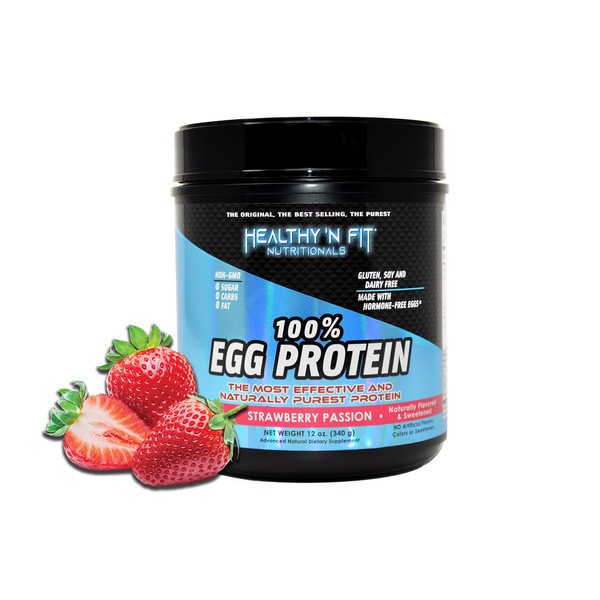 Healthy N Fit 100% EGG PROTEIN- Strawberry (12oz): 100% Egg White Protein PLUS Natural Peptides. Naturally Sweetened, Zero Carb, Keto, Paleo Friendly