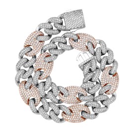 TOPGRILLZ 20mm 14K Gold Plated Iced out Cubic Zirconia Miami Cuban Link Chain for Men with Box Clasp Hip Hop (White Gold and Rose Gold, 22)