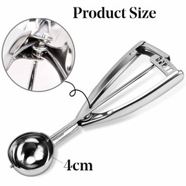 Ice Cream Scoops with Easy Trigger - Small Sized (4cm) 304 Stainless Steel Cookie Scoop for Meatballs, Mellon Balls, Mashed Potatoes and Muffins