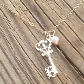 Key Necklace Gold Filled Pearl Key Classic Necklace