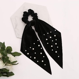 5 Pcs Velvet Scarf Hair Scrunchies Silk Ribbon Bow Scrunchies Super Soft Velvet Hair Ties Bowknot Scrunchies Bowknot Elegant Elastic Hair Bands Ponytail Holder (5 Packs B)