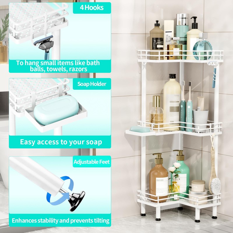 HapiRm Corner Shower Caddy Standing - 3 Tier Shower Organizer