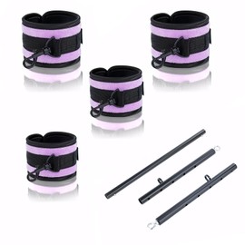 Heavy Duty Stainless Steel Expandable Black Spreader Bar with 4pcs Purple Furry Adjustable Straps,Sports Aid Fitness Gear, Pilates Aid kit, Exercise Guide