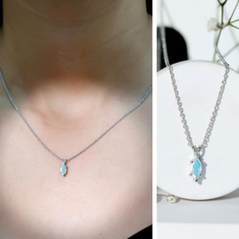 Rosec Jewels Natural Rainbow Opal Solitaire Necklace With Silver Chain, Aaa Quality, Opal Birthstone Necklace (Ready To Gift), 925 Sterling Silver, With Chain