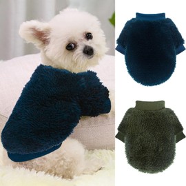 2 Pieces Dog Sweaters for Small Dogs Boy Fall Small Dog Sweater Winter Warm Puppy Clothes Fleece Chihuahua Sweater Cute Small Dog Clothes for Male Cat Clothes, Blue, Dark Green, Small