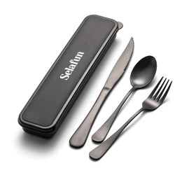 Juego de 4 piezas de viaje con funda portátil de cubiertos para el trabajo, juego de cubiertos reutilizables de acero inoxidable, juego de cubiertos p