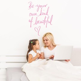 Inspirational Vinyl Wall Art Decal Be Your Own Kind of Beautiful Wall Decals Inspirational Wall Stickers Removable DIY Art Words Letters Mural Wallpaper for Bedroom Living Room Home Decoration (Pink)