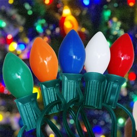C7 Christmas Lights Outdoor, 25Ft Multicolor Christmas String Lights 25 Ceramic Colorful Bulb Lights, Vintage Christmas Lights for Outdoor Patio Holiday Wedding Party Christmas Decorations