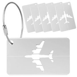 Yizhet 6 x Luggage Tags with Address Tag, Aluminium Luggage Tag, Suitcase Sign with Stainless Steel Cable and Waterproof PVC Name Tag, Luggage Tags for Luggage, Suitcase, Bag, Handbag (Silver)