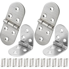 Bangbobi Set of 4 Folding Stainless Steel Hinges for Furniture - 180° Opening, Round Design, Screw-On Hinge for Folding Tables, Cabinets and More
