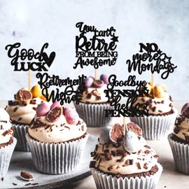 Keaziu - 25 piezas de decoración para magdalenas de jubilación, no más lunes, buena suerte, deseos de jubilación, despedida, tensión, saludo, pensión, magdalenas, tema de jubilación, despedida,
