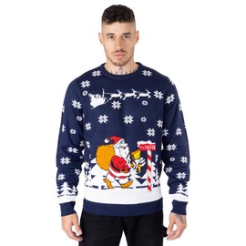NOROZE Men's Christmas Jumpers Xmas Santa to The Pub Reindeer Novelty Unisex Long Sleeves Crew Neck Winter Pullover Top (M, Santa to The Pub Navy)