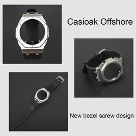 Hontao Stainless Steel Case & Strap Kit for GA-2100 GA-B2100 | CasiOAK Style Upgrade | 316L Metal Bezel & Fluoroelastomer Band | Enhanced Protection & Style (Silver Black)