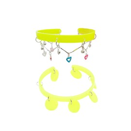 80s 90s Neon Disco Bracelet Set for Women Colorful Acrylic Stretchable Openning Cuffs Retro Heart Rock Pop for 70's 80's Outfit Theme Events Glow Party Cosplay Costume Accessories-Yellow