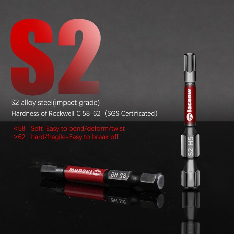 Facoow Hex Bit Set, S2 Alloy Steel Allen Wrench Drill