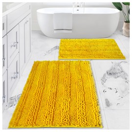 Civkor Bathroom Rugs Sets 2 Piece, Yellow Bath Mats for Bathroom Non Slip Washable, 31x20 and 24x16 Inches Luxury Shiny Chenille Bath Rugs, High Absorbent Water and Quick Dry for Bathroom Doormat