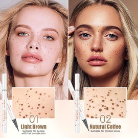4 Colors Freckle Pen, Natural Lifelike Face Fake Freckle Stamp Makeup Pen Waterproof Long Lasting Quick Dry 0.1 mm Tip Faux Freckles Sun-kissed Makeup-Light Brown,Natural Coffee,Chestnut,Dark Brown