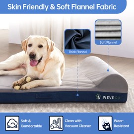 WEVEGO Dog Bed, Large Dog Bed with Pillow, Thicken Gel Memory Foam Flannel Fabric Dog Bed, Durable Waterproof Liner & Removable Washable Cover with Non-Slip Bottom, Sizes Large