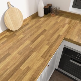 Wallercity Light Brown Butcher Block Countertop Peel and Stick Waterproof Wooden Contact Paper Adhesive Wood Look Wallpaper Wood Vinyl Wrap Planks Panel for Countertops Cabinets Covering 15.8''x236''