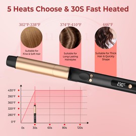 Rotating Curling Iron, 5 Temperature 1 1/4 in Automatic Curling Iron, Dual Voltage 360° Rotating Hair Curler Travel Auto Curling Wands, 1H Auto-Off & 30s Fast Heat Self Curler Hair Styling Tools