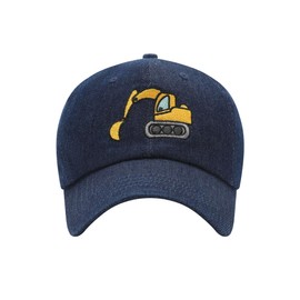 Excavator Toddler hat Kids Baseball Cap Washed Vintage for Boys Girls Age 2-8 Dark Denim